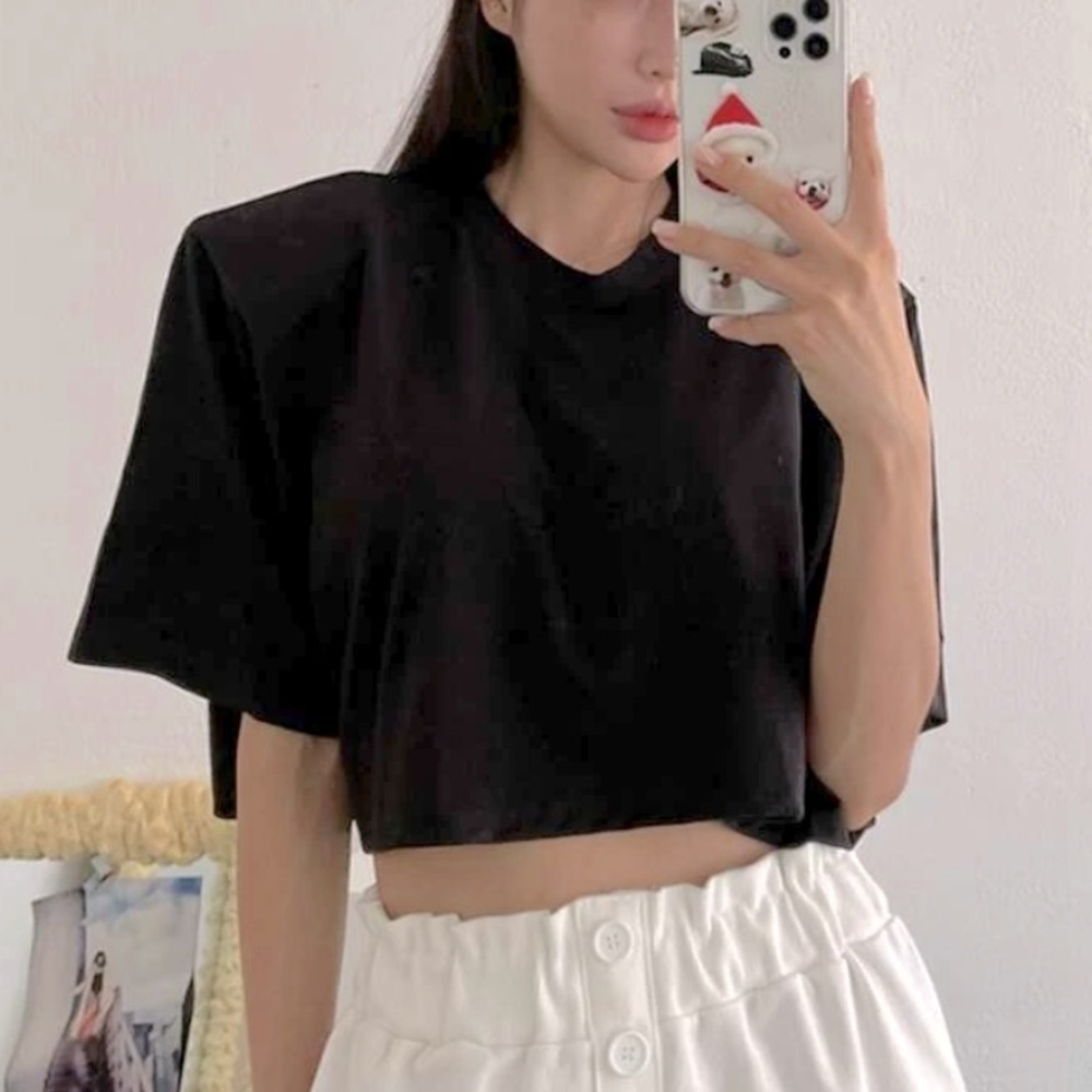 Current/Elliott Cotton Black Cropped Boxy Oversized Tee Womens Size 1 /S